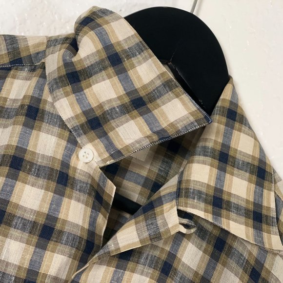 Luciano Barbera 100% Linen S/S Button Shirt Multicolor Plaid Men's Size S - Picture 4 of 10